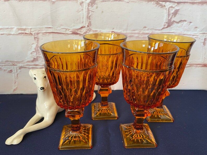 Vintage AMBER WINE GLASSES Set of 4mid Century Bar Ware | Etsy | Etsy (US)