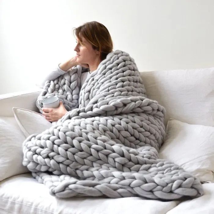 Handmade Chunky Knit Throw Sofa Blanket | Dresslily US