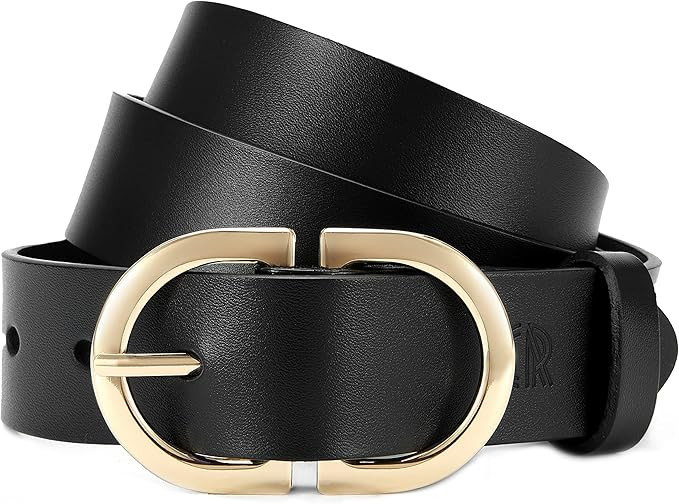 Womens Leather Belts for Jeans Pants - CR 1.3" Width Casual Ladies Belt - Fashion Center Bar Gold... | Amazon (US)