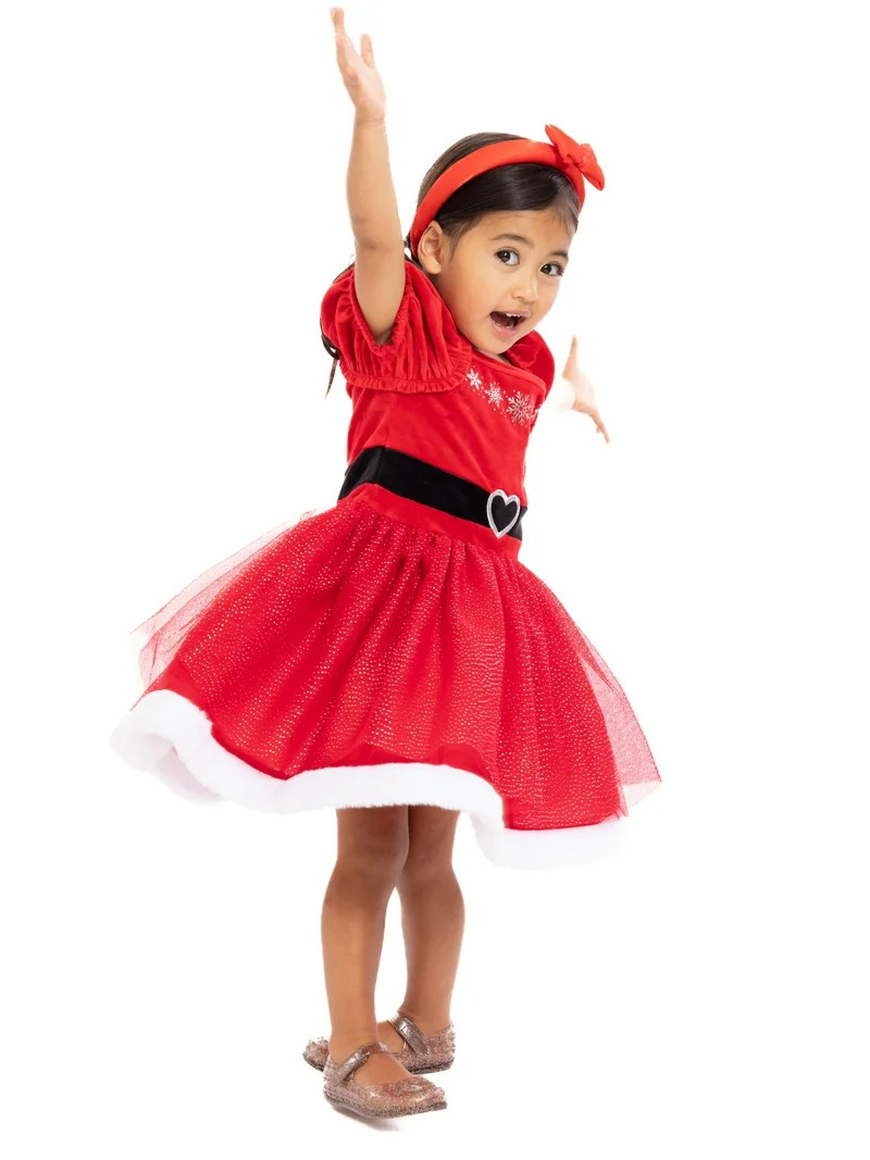 Holiday Time Toddler Girls Cosplay Santa Tutu Dress with Puff Sleeves, Sizes 12M-5T | Walmart (US)