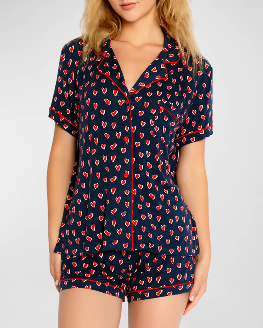PJ Salvage Love You More Heart-Print Shorts Pajama Set | Neiman Marcus