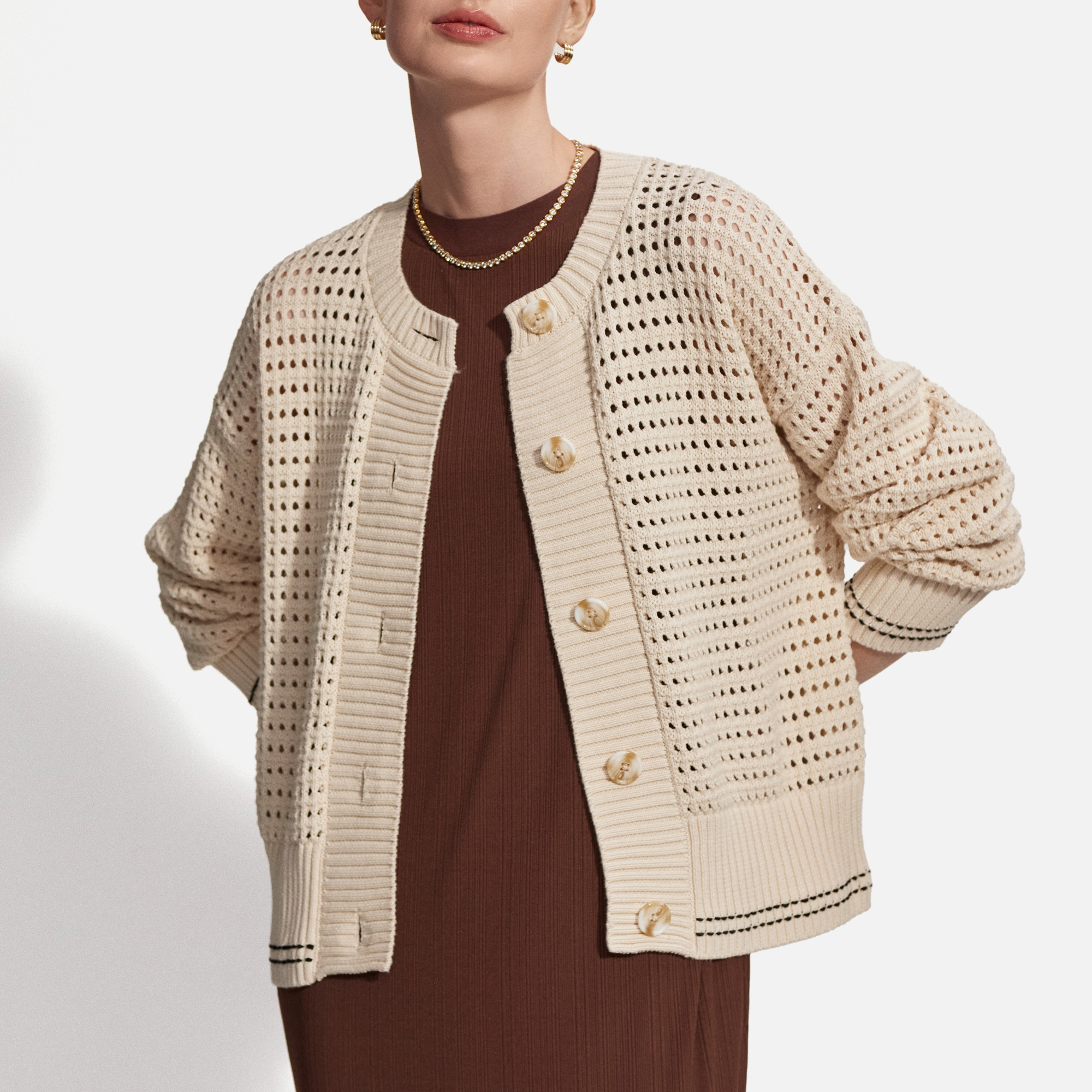 Varley Kris Relaxed Open-Knit Cotton Cardigan - L | Coggles | Coggles (Global)