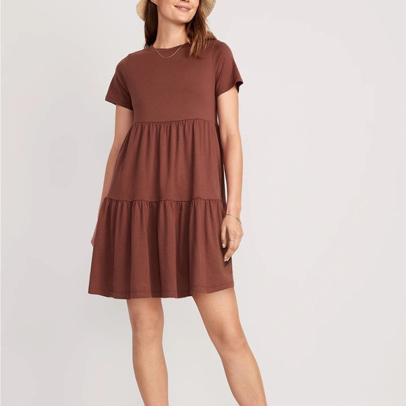 NWT OLD NAVY Tiered Mini Swing T-Shirt Dress COLOR ROOT BEER | Poshmark