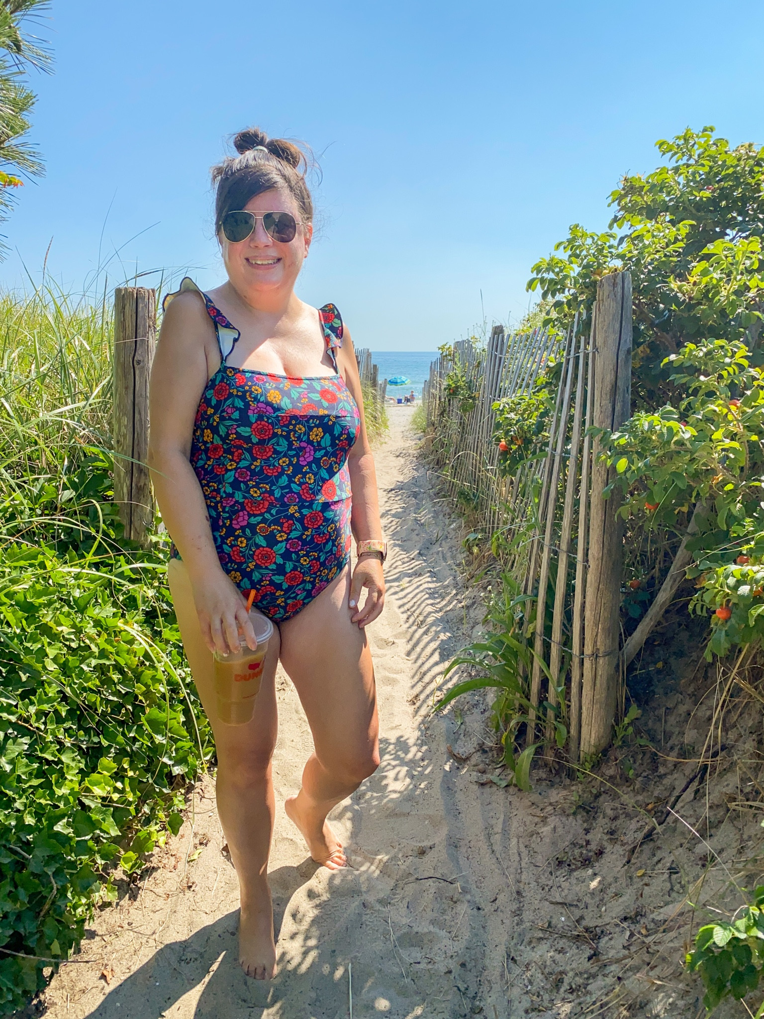 I am sharing some excellent bathing suit options for the summer. This is me wearing a Summersault suit from a few years ago, but Summersalt still has the same style. This is my favorite bathing suit I’ve ever had. I get so many compliments on it; it fits perfectly, looks fantastic, and I can do all the swimming I want without being worried that it will fall off. I am wearing a size 10.  The suit looks as perfect as the day I got it.

#LTKswim #LTKfit #LTKSeasonal