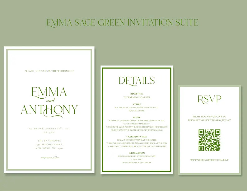 The Sage Green "Emma" Wedding Invitation Suite | Etsy (Global)