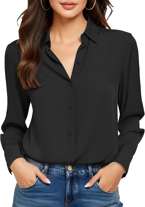 Non-Iron Wrinkle-Free Womens Button Down Long Sleeve Dress Shirts with Mulberry Silk Formal Work ... | Amazon (US)