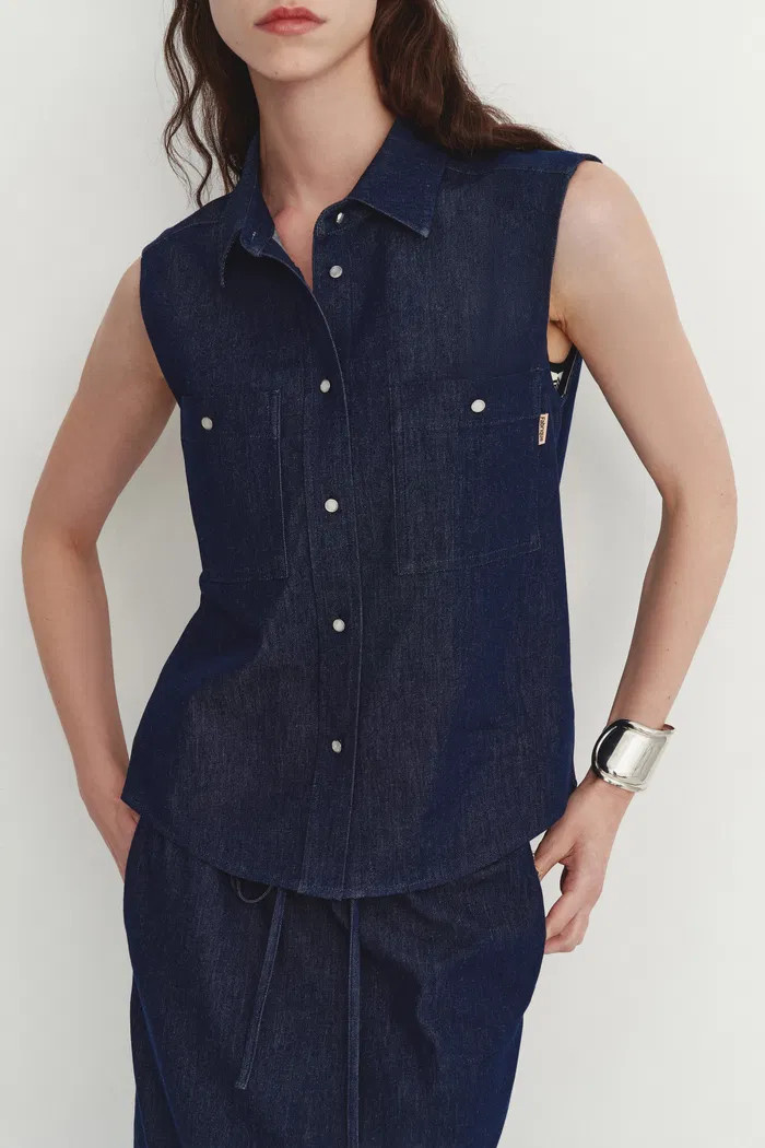 Giulia Lightweight Sleeveless Top in Linen-Cotton Denim | Fabrique