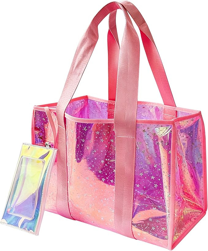 Waterproof PVC Beach Bag with Phone Pocket 17.32×8.27×12.2inch Tote for Women Pool Travel Sandp... | Amazon (US)