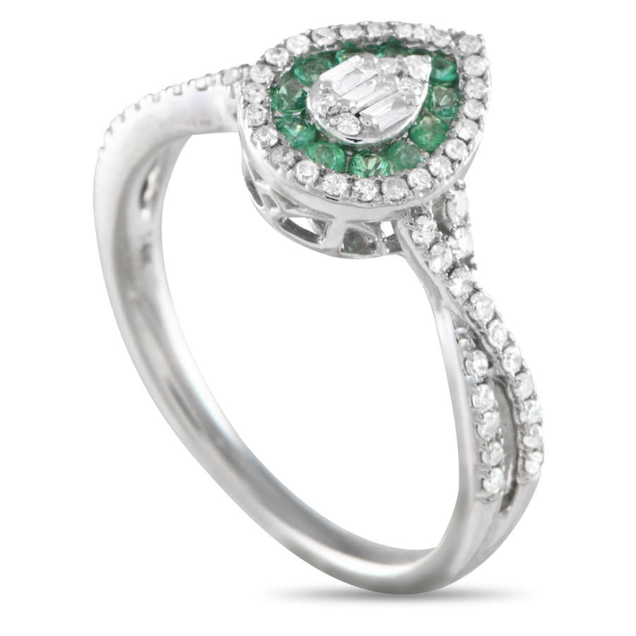 LB Exclusive 14K White Gold 0.40ct Diamond and Emerald Ring RN32574 W | Jomashop.com & JomaDeals.com
