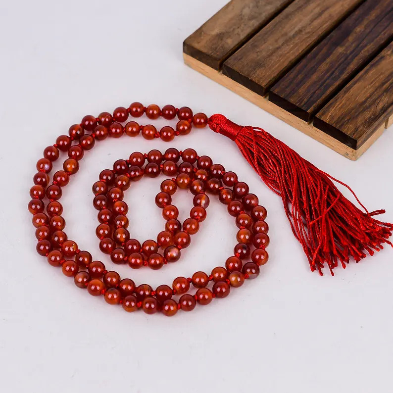 Red Onyx Japa Mala 108 Beads 6mm Hand Knotted Necklace with Red Tassel | Etsy (Global)