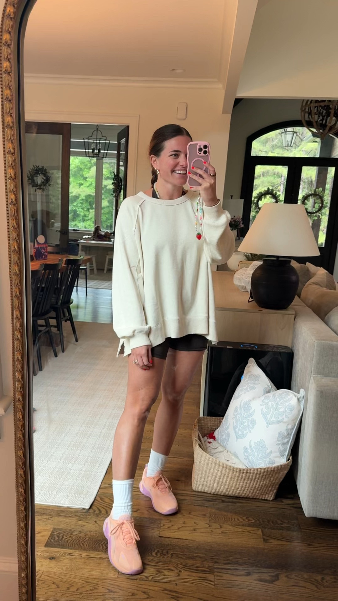 ⭐️ extra 35% off everything with code AERIELTK35 ⭐️
Cutest oversized terry sweatshirt. On sale for $16!!!!!! TTS - M. So comfy!!! Love this heather frost color - pretty cream

Sizing info: my waist 29”, hips 40”, & bust 36.5”. I’m 5’5. I’m wearing my true size M in everything. Always regular length. 