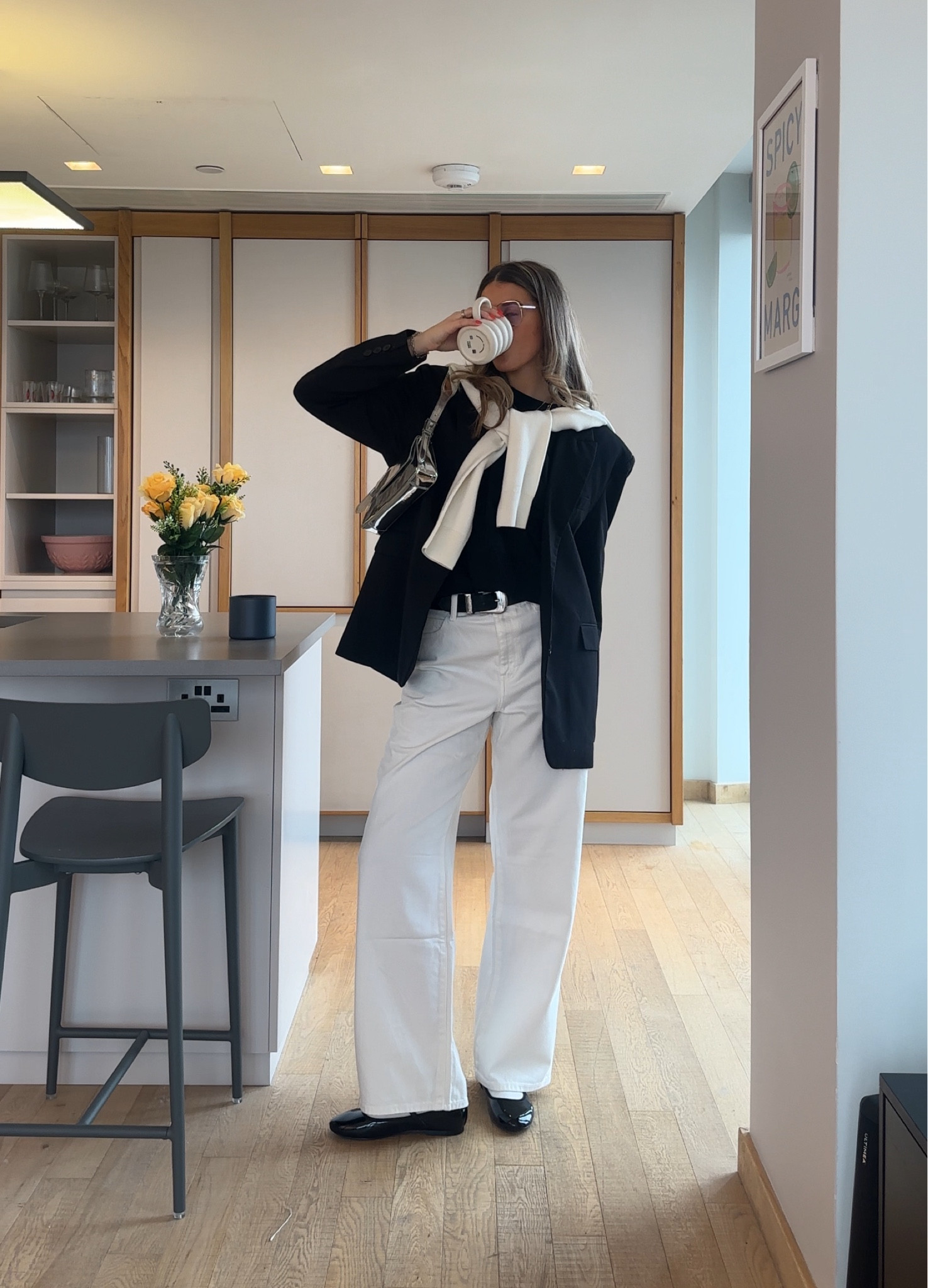 day 2/30 spring outfits🌷 white wide leg jeans uniqlo, cream knit jumper, mary Jane ballet flat, black silver hardware buckle belt, silver shoulder bag, black structured tee tshirt, gold jewellery 

#LTKstyletip #LTKSeasonal #LTKshoecrush