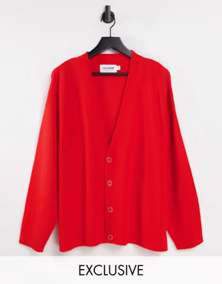 COLLUSION Unisex boxy knitted cardigan in red | ASOS (Global)