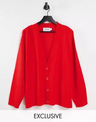 COLLUSION Unisex boxy knitted cardigan in red | ASOS (Global)