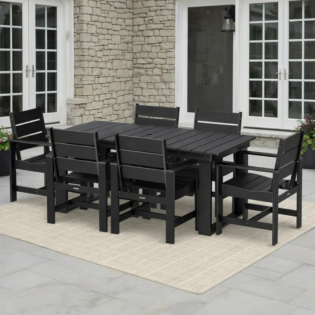 Better Homes & Gardens Ezra 7-Piece Outdoor HDPE Dining Set, Black | Walmart (US)