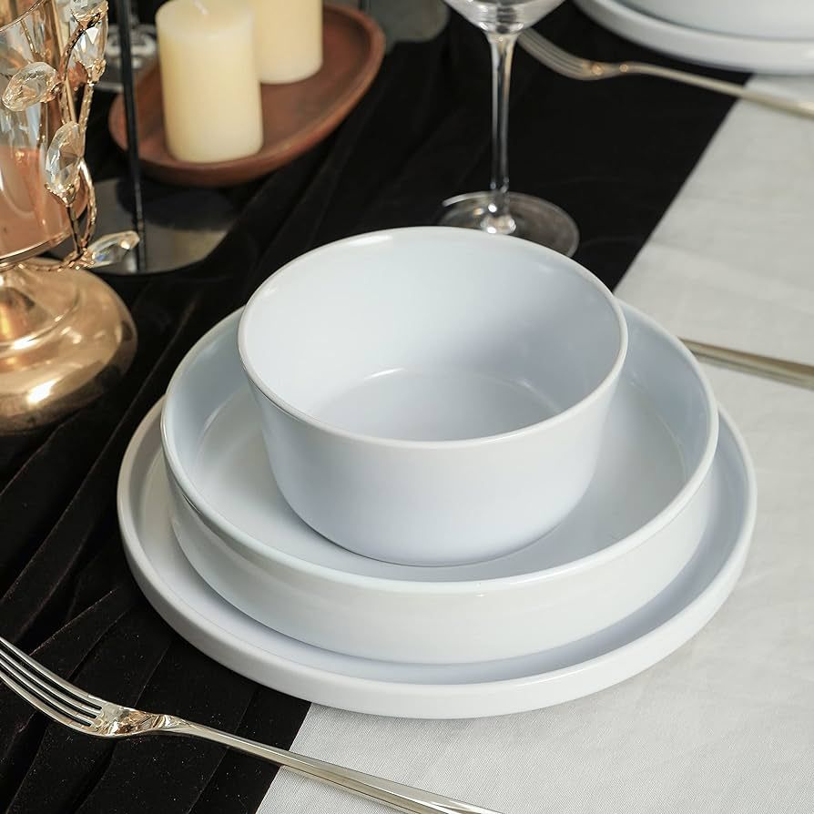 Stone Lain Celina Stoneware 12-Piece Dinnerware Set, Dinner and Pasta Bowls, White | Amazon (US)