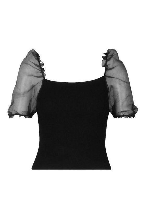 Short Sleeve Organza Puff Sleeve Top | Boohoo.com (US & CA)