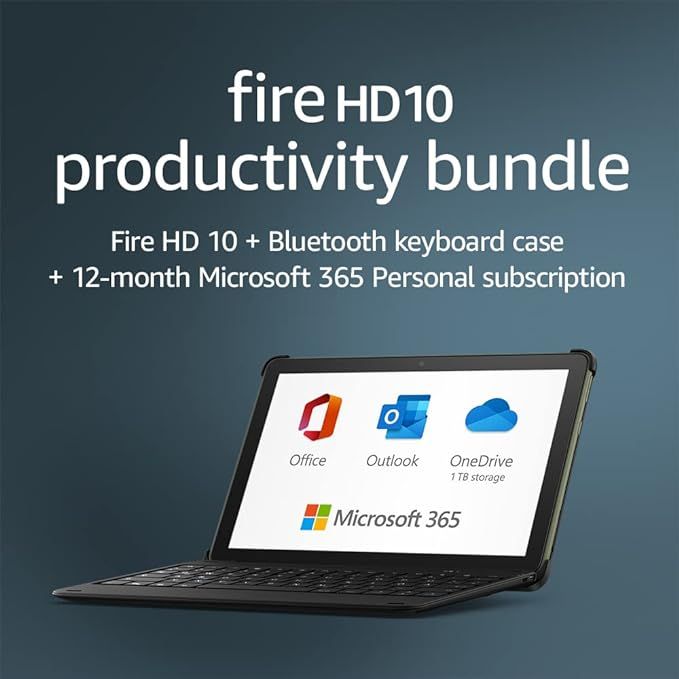 Fire HD 10 tablet, 32 GB, Black + Bluetooth keyboard + 12-month Microsoft 365 Personal subscripti... | Amazon (US)