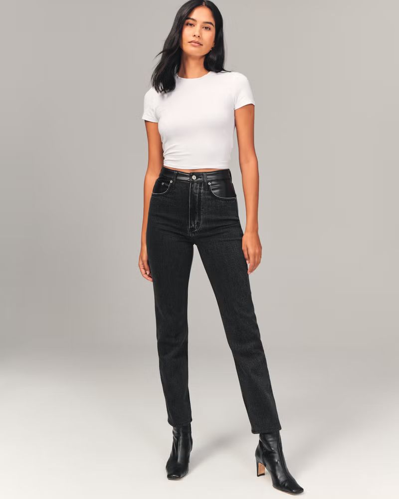 Mixed Fabric Ultra High Rise Ankle Straight Jean | Abercrombie & Fitch (US)