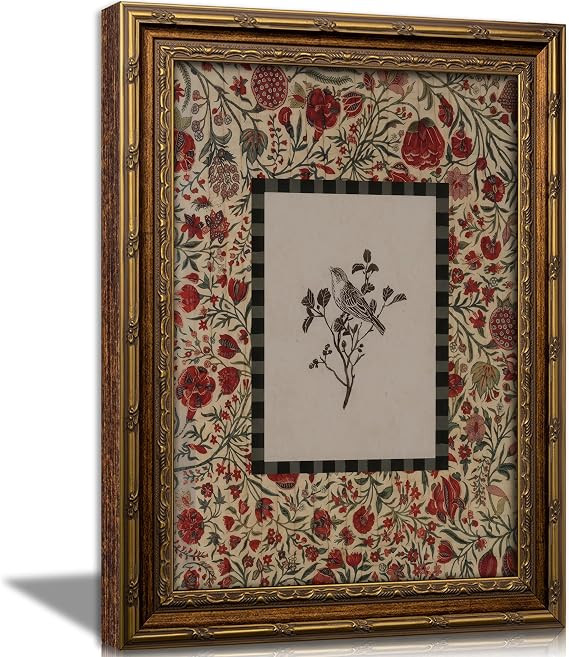 RLZIEWPT Vintage Gold Framed Wall Art, Retro Cottagecore Sketch Bird Picture Wall Decor, Rustic F... | Amazon (US)
