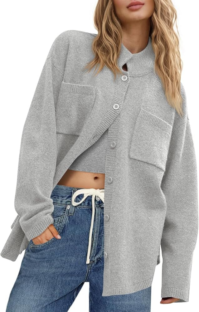 Saodimallsu Womens Collared Cardigans Button Down Fall Sweater Jackets Oversized Casual Long Slee... | Amazon (US)