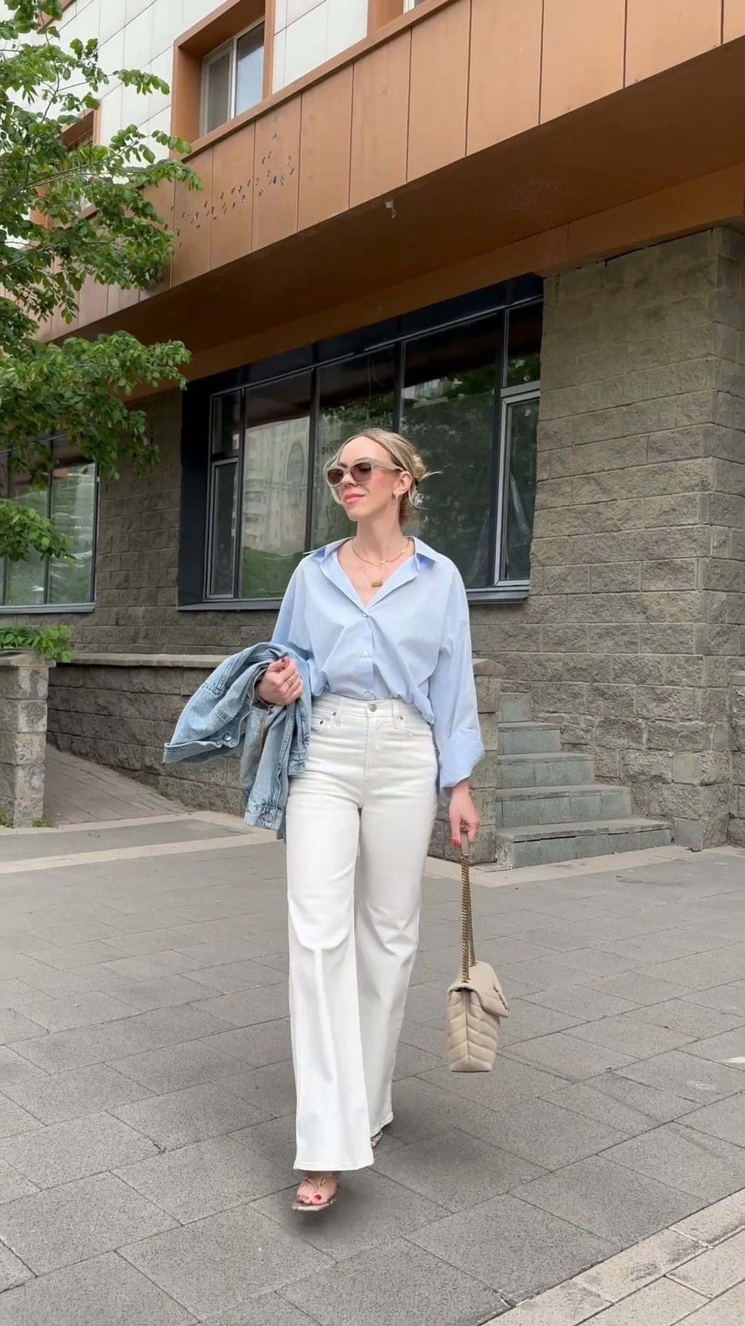 Spring outfit, blue button down shirt, @levi white jeans, thong heel sandals, style over 40

#LTKOver40 #LTKSaleAlert #LTKSeasonal