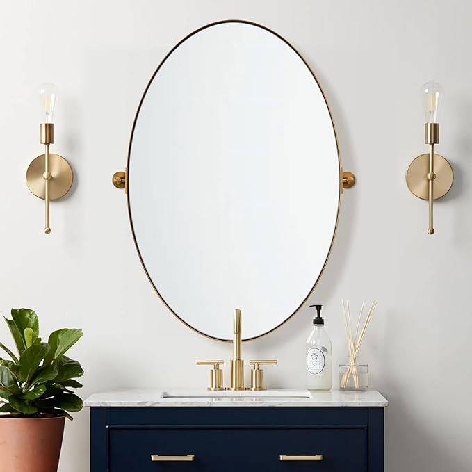 MOON MIRROR Oval Mirror for Bathroom, Brushed Gold Oval Pivot Bathroom Mirror, Brass Oval Vanity ... | Amazon (US)