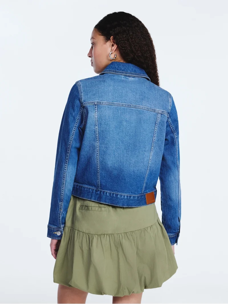 Free Assembly Women's Cropped Denim Jacket with Long Sleeves, Sizes XS-XXL | Walmart (US)