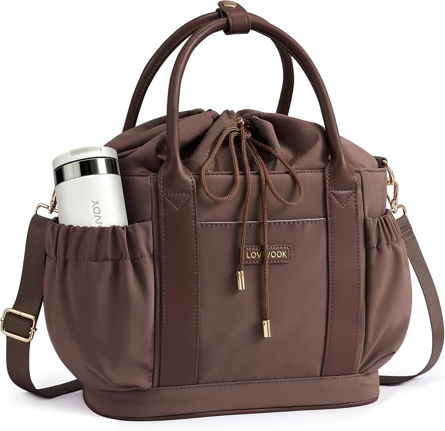 LOVEVOOK Drawstring Insulated Lunch Bag Women,Adult Lunch Box,Brown | Amazon (US)