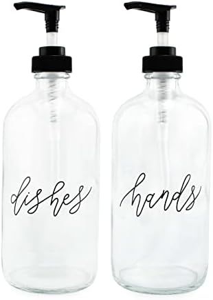 Amazon.com: Cornucopia Glass Pump Soap Dispenser Bottles (Set of 2, 16oz); Clear Glass Pre-Labele... | Amazon (US)