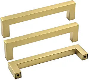 Goldenwarm Brushed Brass Drawer Pulls Kitchen Cabinet Door Handle -LSJ12GD160 Gold Cabinet Pulls ... | Amazon (US)