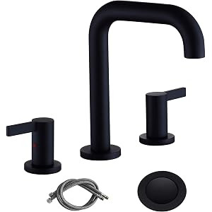 RKF Solid Brass Two Handle Widespread Bathroom Sink Faucet with Metal Pop-up Drain with Overflow ... | Amazon (US)