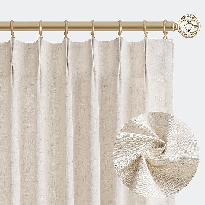 Natural Pinch Pleated Linen Curtains 84 Inch Length 2 Panels for Living Room Bedroom Cream Semi S... | Amazon (US)