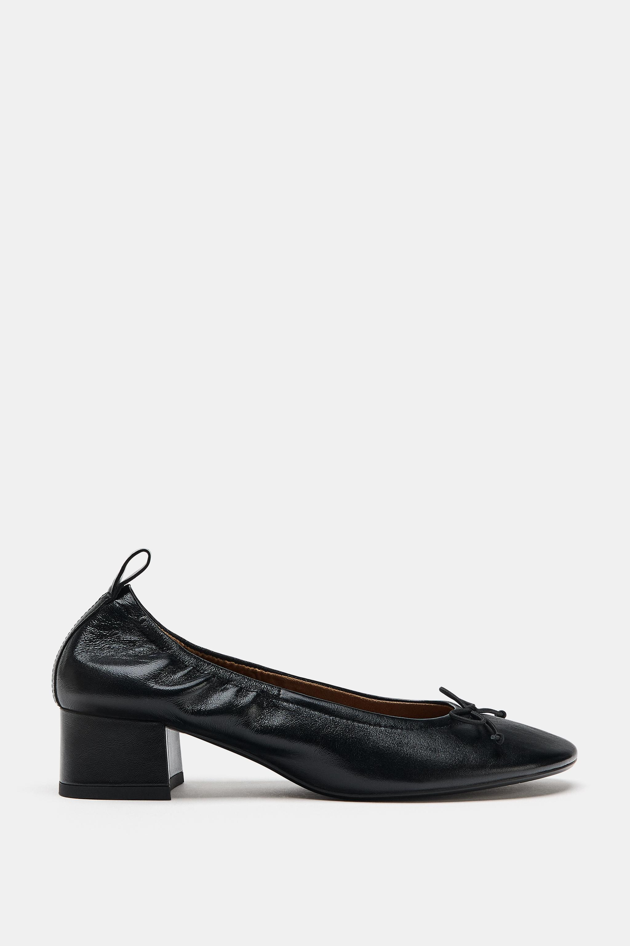 LEATHER BOW HEELED BALLET FLATS | Zara US