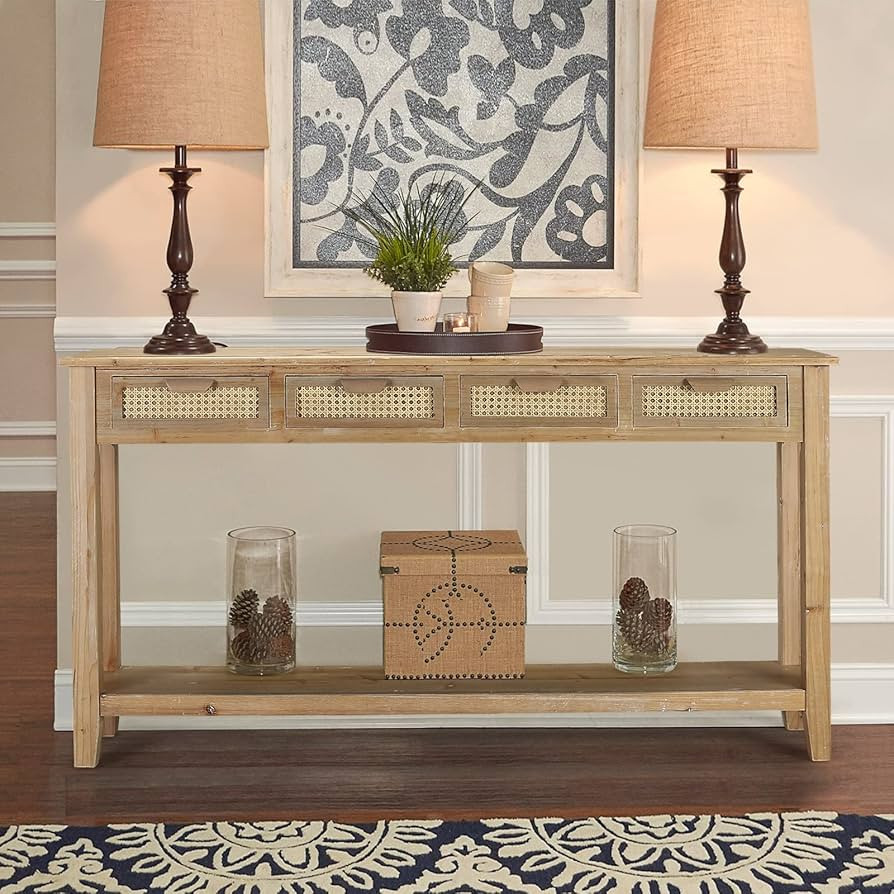 Rustory 60" Long Farmhouse Entryway Table with 4 Rattan Drawers, Narrow Console Sofa Table with O... | Amazon (US)