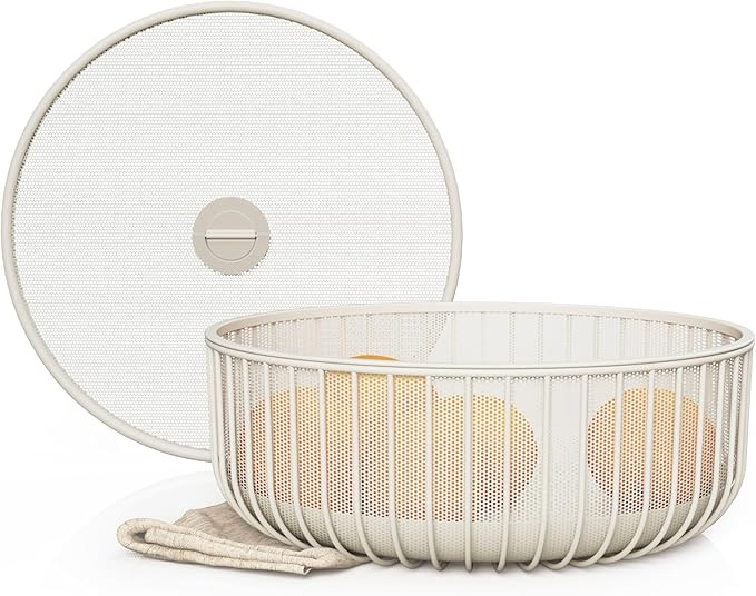 Metal Fruit Bowl with Mesh Lid and Basket - Fruit and Vegetable Holder for Kitchen Counter - Vers... | Amazon (US)