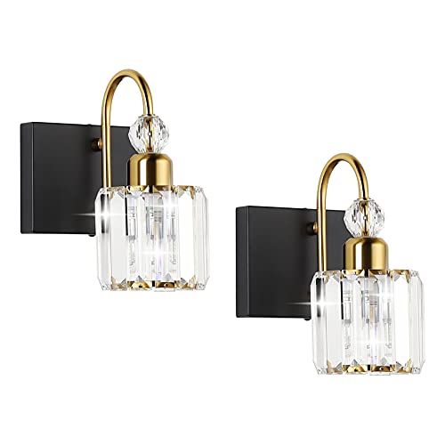 Ralbay Indoor Crystal Wall Sconce 2-Packs Modern Black Wall Sconce Crystal Wall Light Fixtures Moder | Amazon (US)