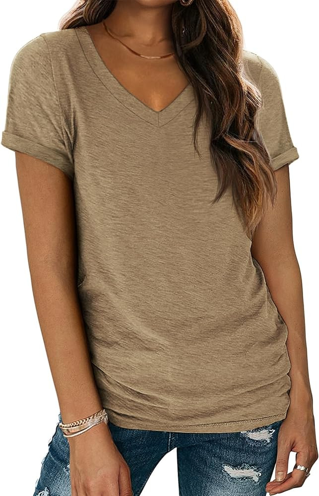 ATHMILE T Shirts Short Sleeve V Neck Tees for Women Fashion Tops Trendy Lightweight Soft Casual S... | Amazon (US)