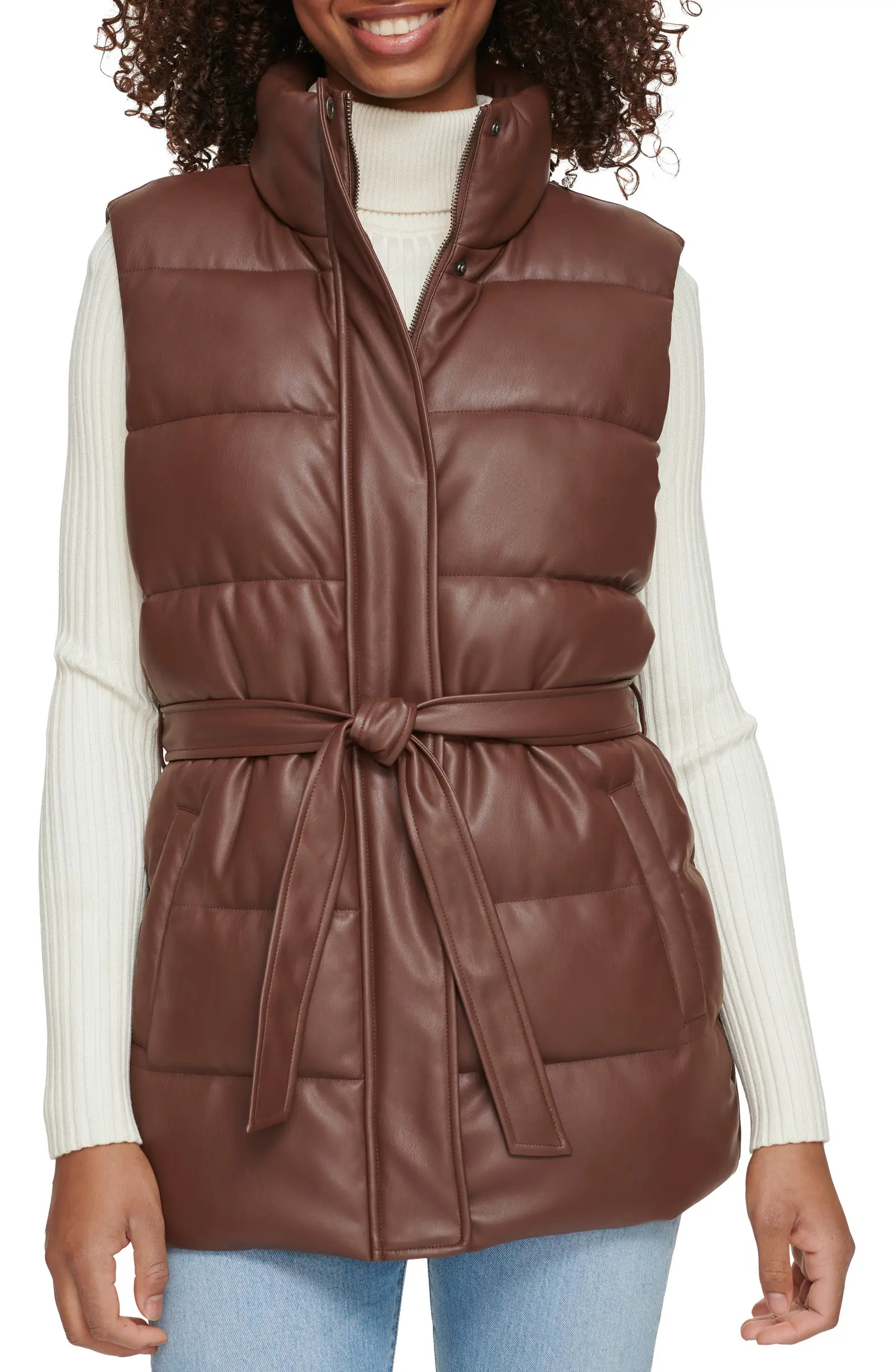 361™ Belted Faux Leather Puffer Vest | Nordstrom