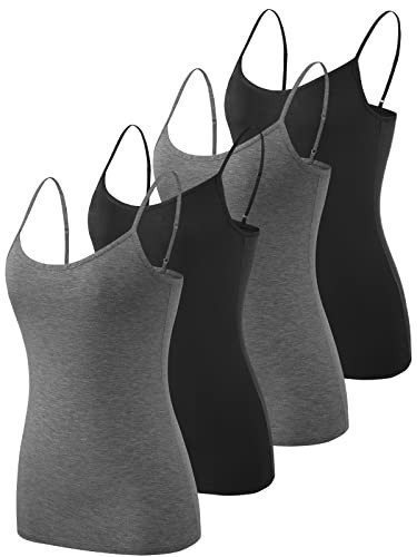 Vislivin Women's Basic Solid Camisole Adjustable Spaghetti Strap Tank Top Black/Grey/Black/Grey M | Amazon (US)