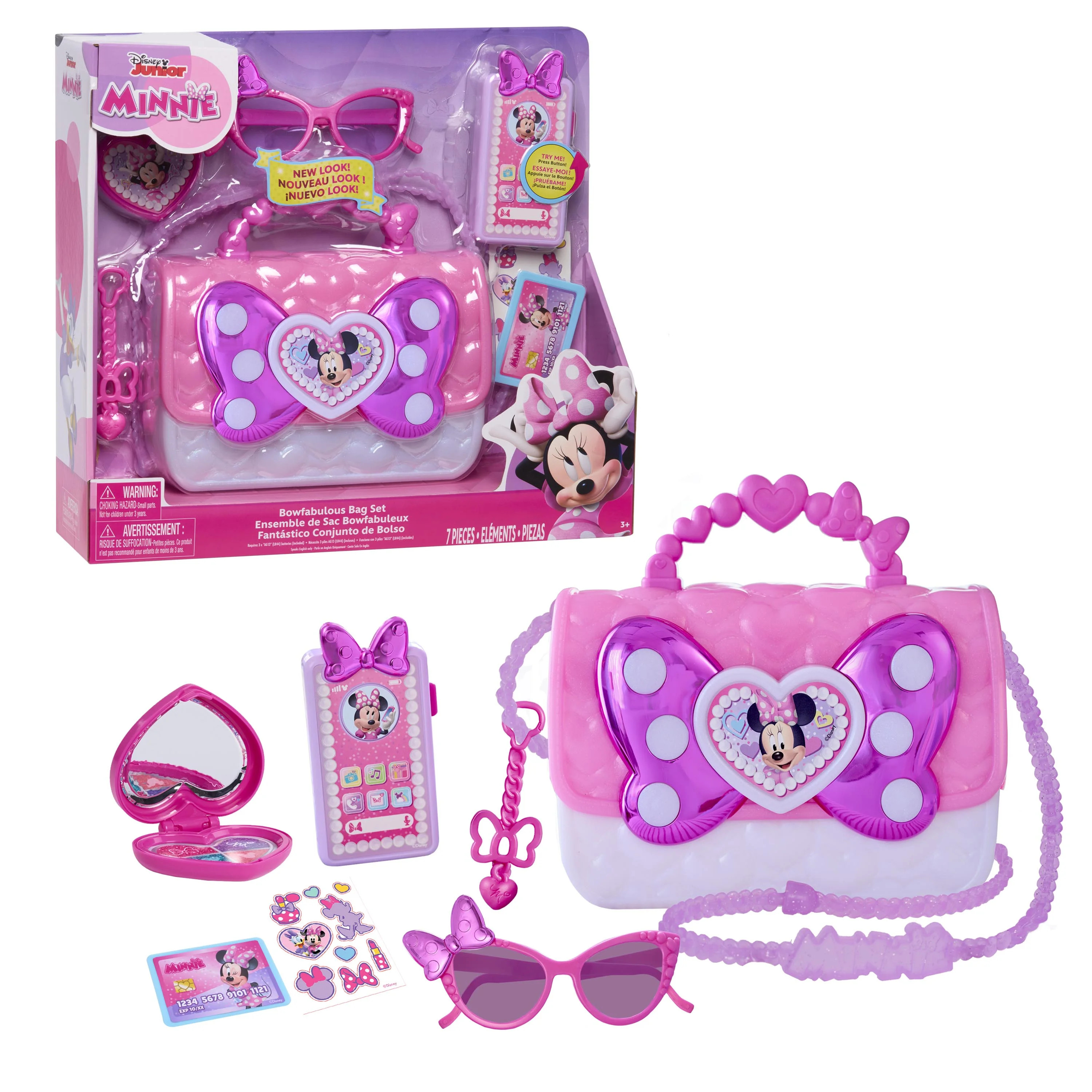Disney Junior Minnie Mouse Bowfabulous Bag Set, 7-piece Dress Up and Pretend Play Toy Purse, Kids... | Walmart (US)