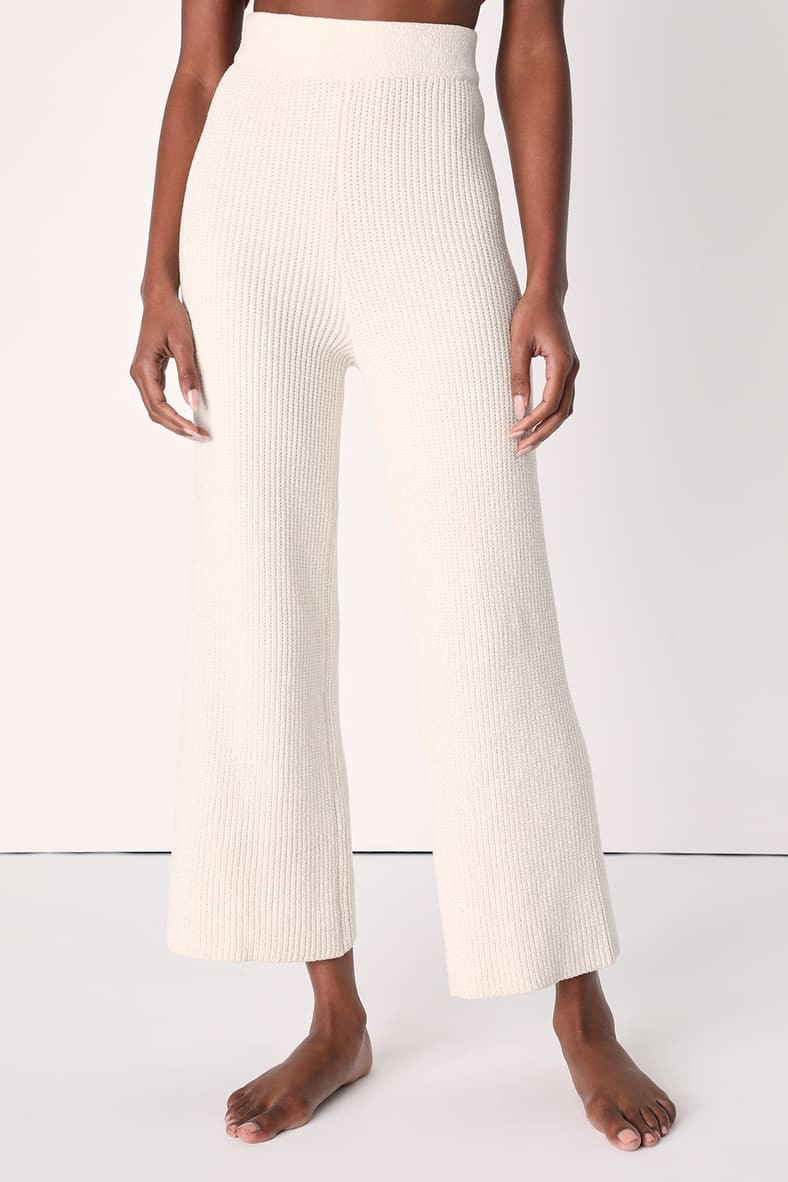 Endless Comfort Ivory Chenille Wide-Leg Sweater Pants | Lulus (US)