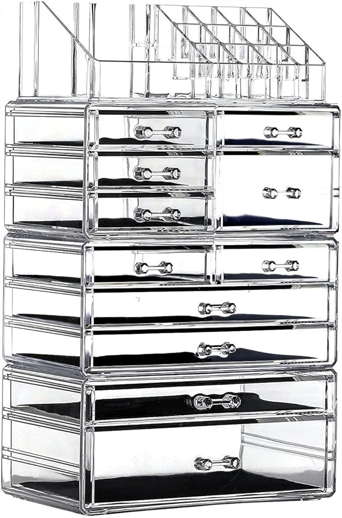 Cq acrylic Makeup Organizer Skin Care Large Clear Cosmetic Display Cases Stackable Storage Box Wi... | Amazon (US)