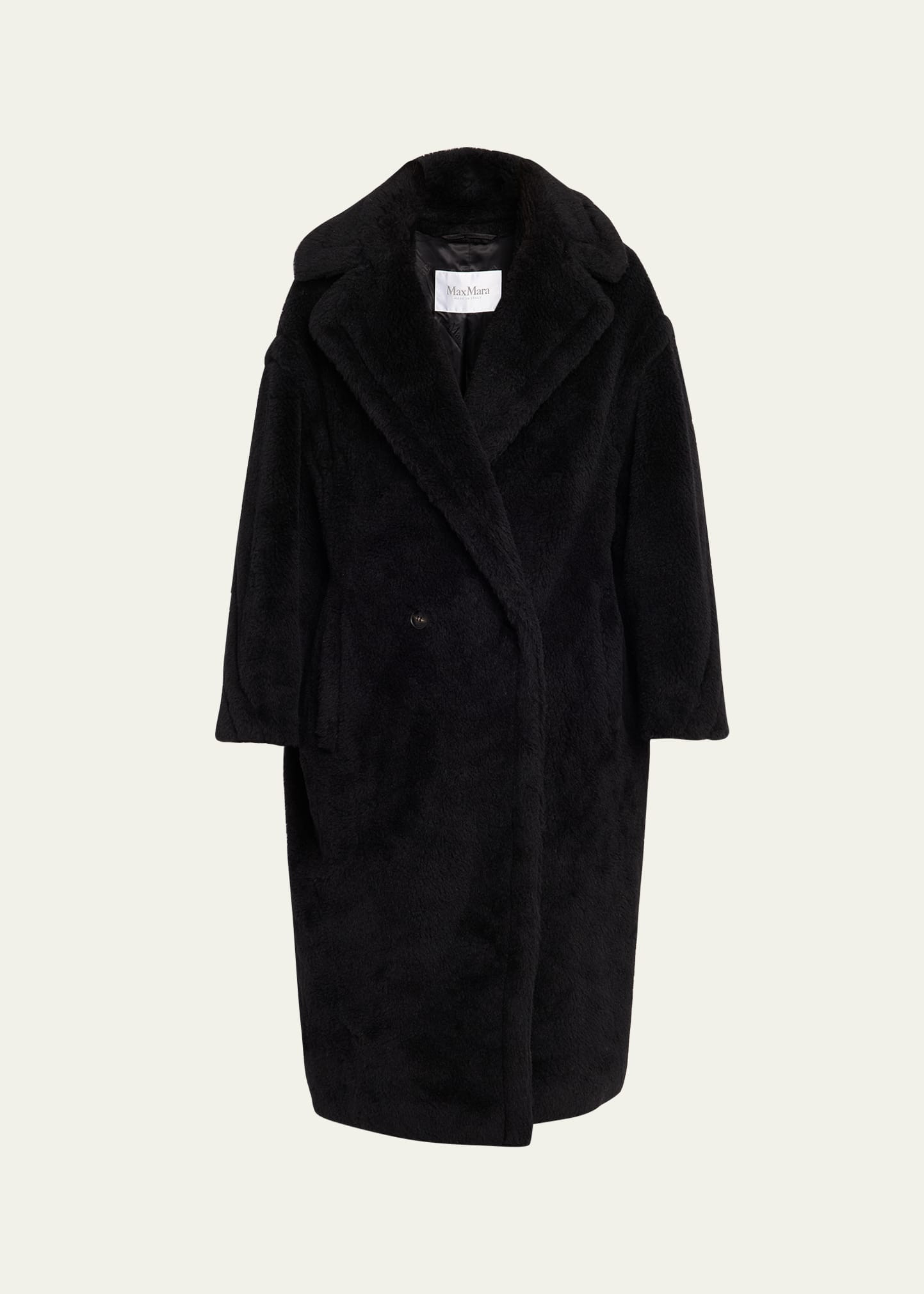 Max Mara Alpaca-Silk Teddy Knit Coat, Black | Bergdorf Goodman