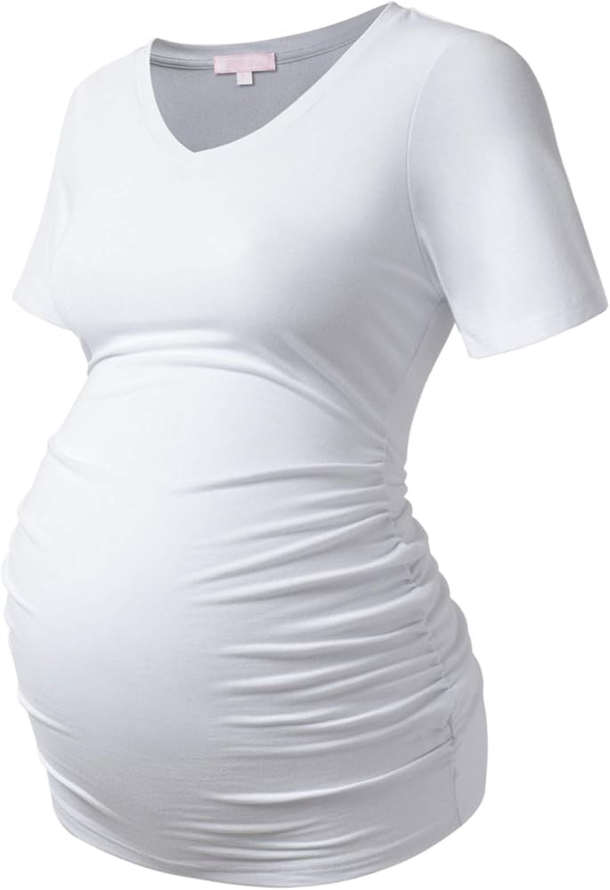 Bhome Maternity Shirt Short Sleeve Pregnancy Tshirt Side Ruched Tee Top | Amazon (US)