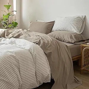MooMee Bedding Sheet Set 100% Washed Cotton Linen Like Textured Breathable Durable Soft Comfy (Mo... | Amazon (US)