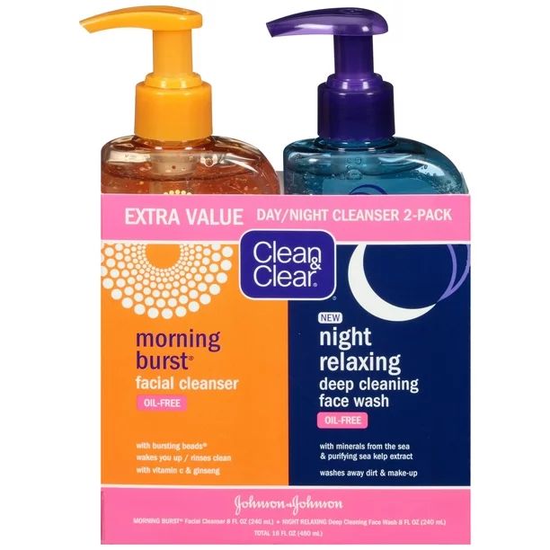 Clean & Clear 2-Pack Day & Night Face Wash, Oil-Free & Non-Comedogenic - Walmart.com | Walmart (US)