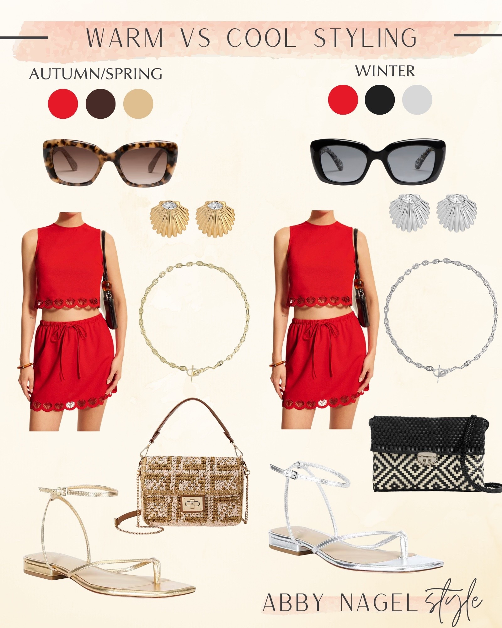 How a spring or autumn might style this true red set, vs how a winter would style it.  Summers just swap the  sunnies & bag for a nice French navy!  Super chic! 🐚 