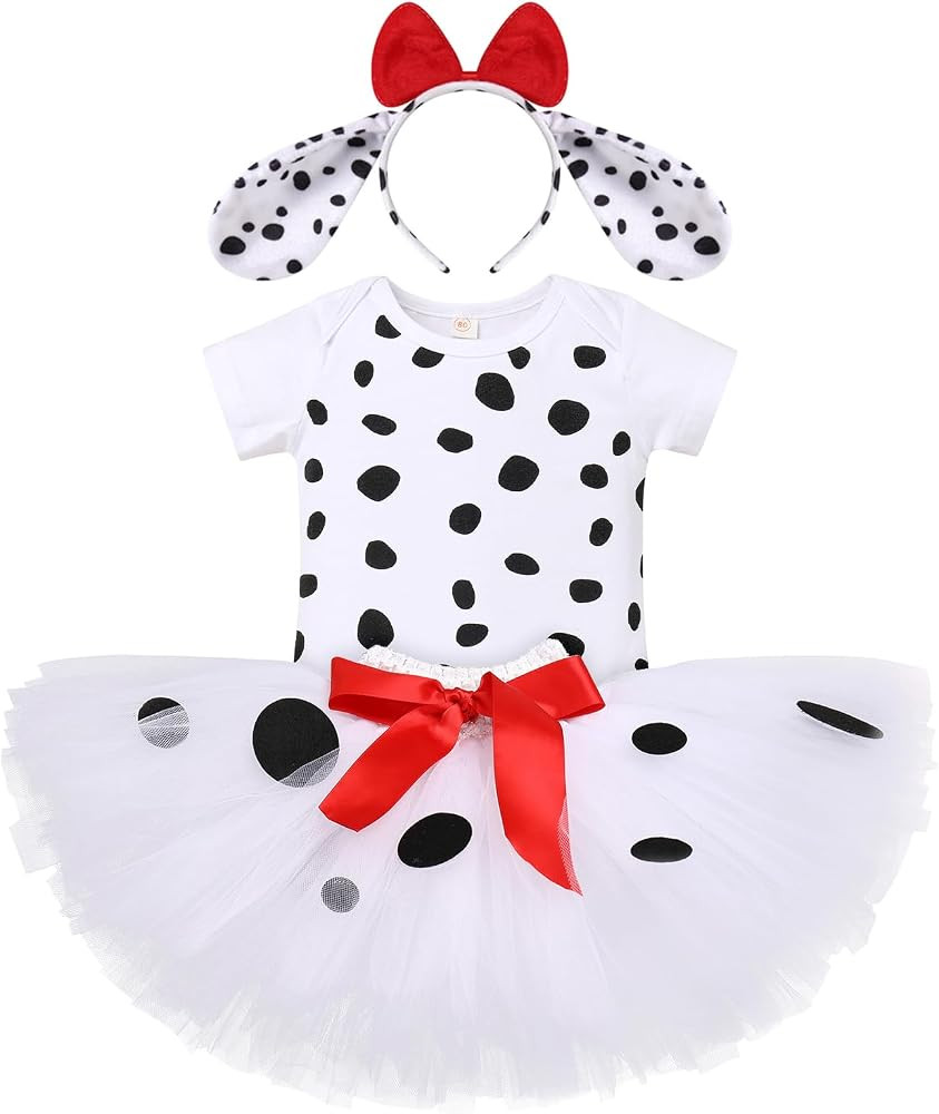 IBTOM CASTLE Dalmatian Dog 1st Birthday Baby Girls Outfit Paw Print Romper+Tutu Skirt+Dog Ears Pr... | Amazon (US)