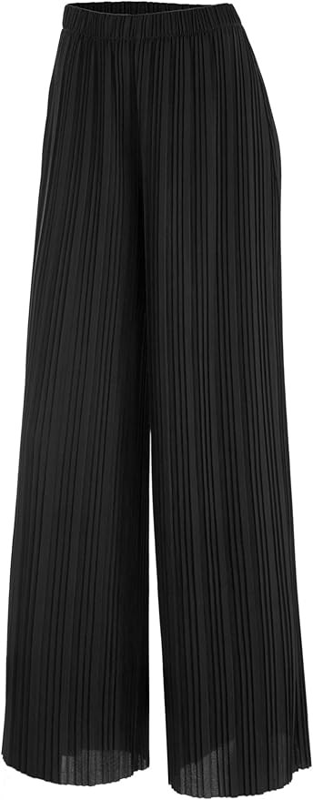 Lock and Love Womens Pleated Wide Leg Palazzo Maxi Pants with Drawstring or Elastic Band | Amazon (US)